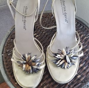 Gold Strappy Charles David Heels w/Flower